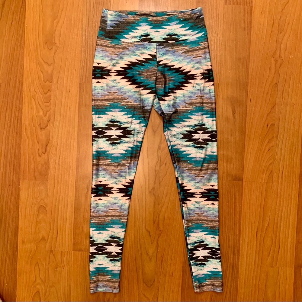 Goldsheep Teal Navajo Steps Leggings